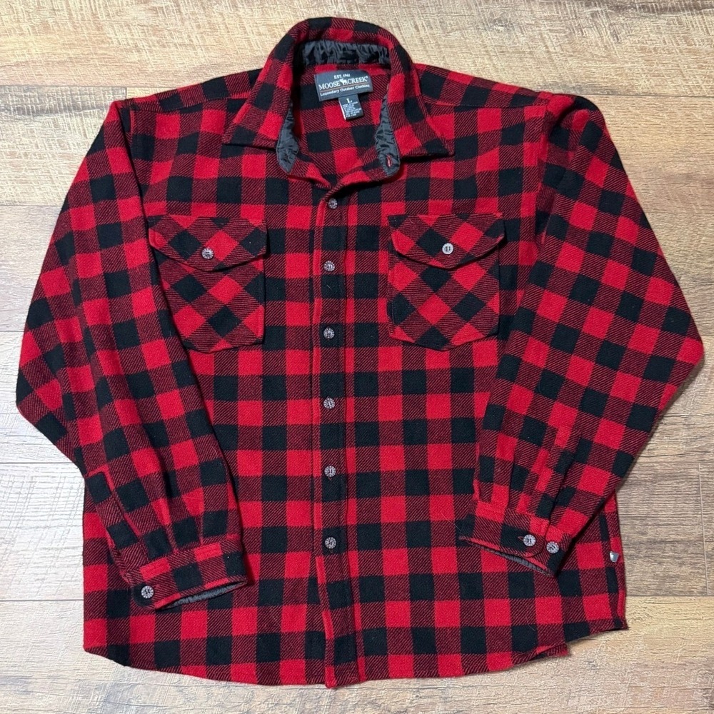 Moose Creek Mens Red Black‎ Buffalo Plaid Wool Blend Flannel Shirt Large L